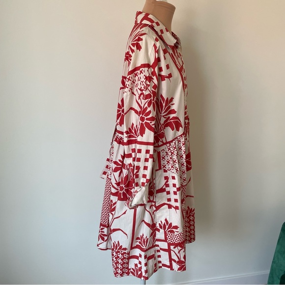 Anthropologie Maeve Red White Cotton Printmaker Poplin Long Sleeve Shirtdress L - Picture 8 of 12